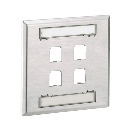 Panduit 4-PORT FLUSH MOUNT UNLOADED, DOUBLE GANG STAINLESS STEEL, WITH LABELS CFPL4S-2GY